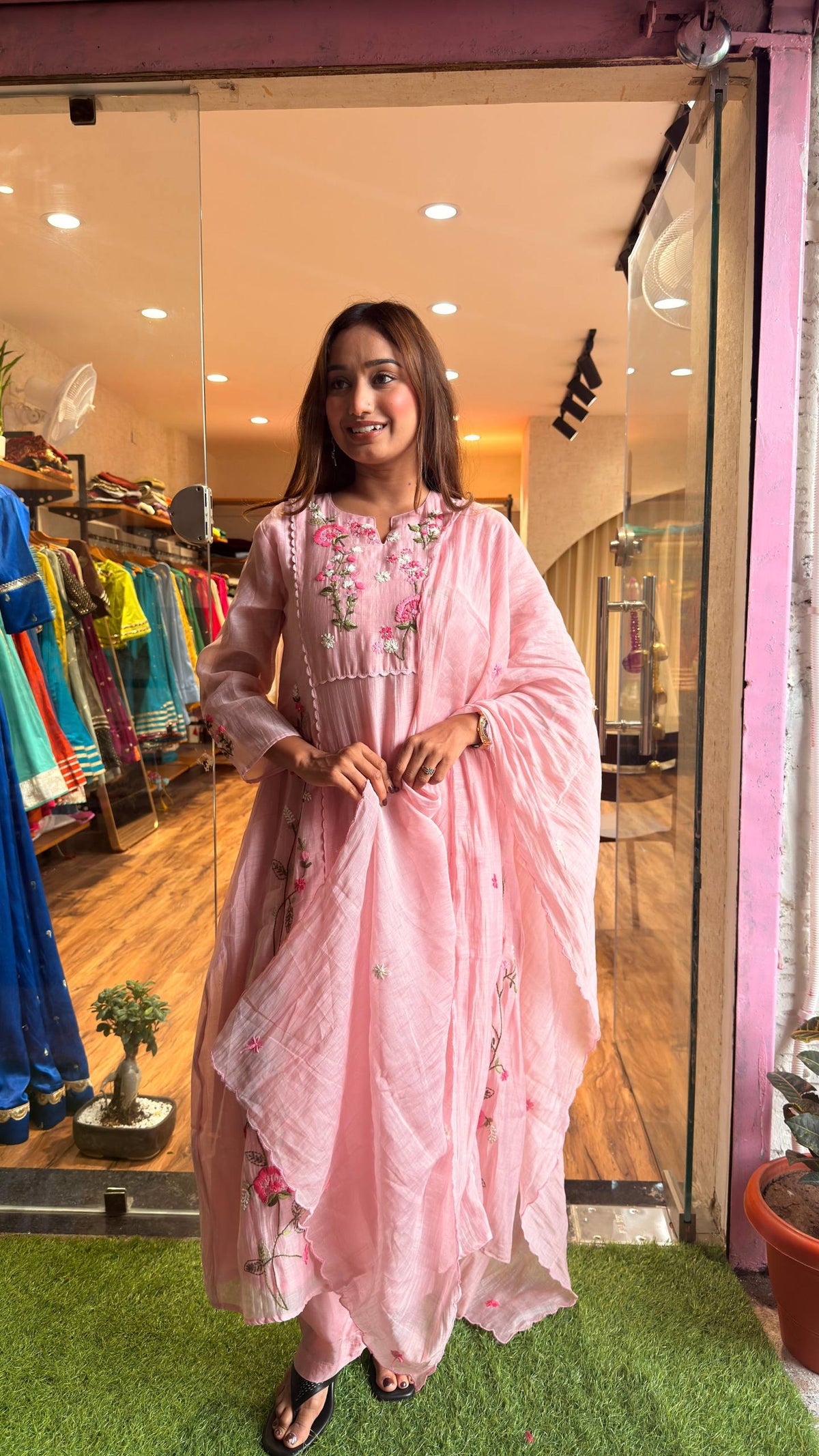 Blush Pink Bloom Embroidered Kurta Set with Dupatta