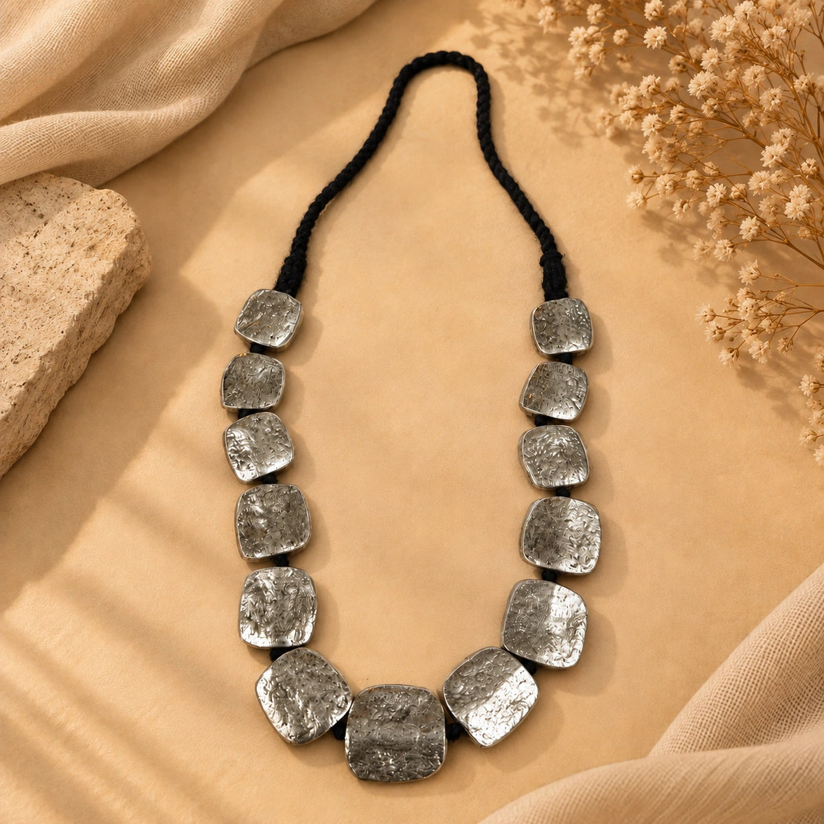 Antique Hammered Metal Statement Necklace