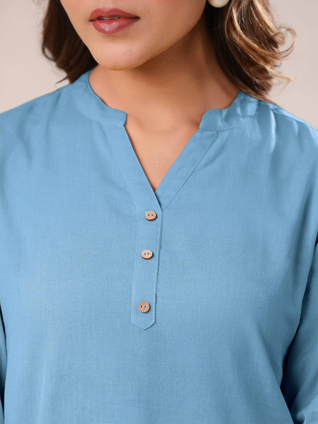 Light Blue Cotton Solid A-line & Co-ord Set
