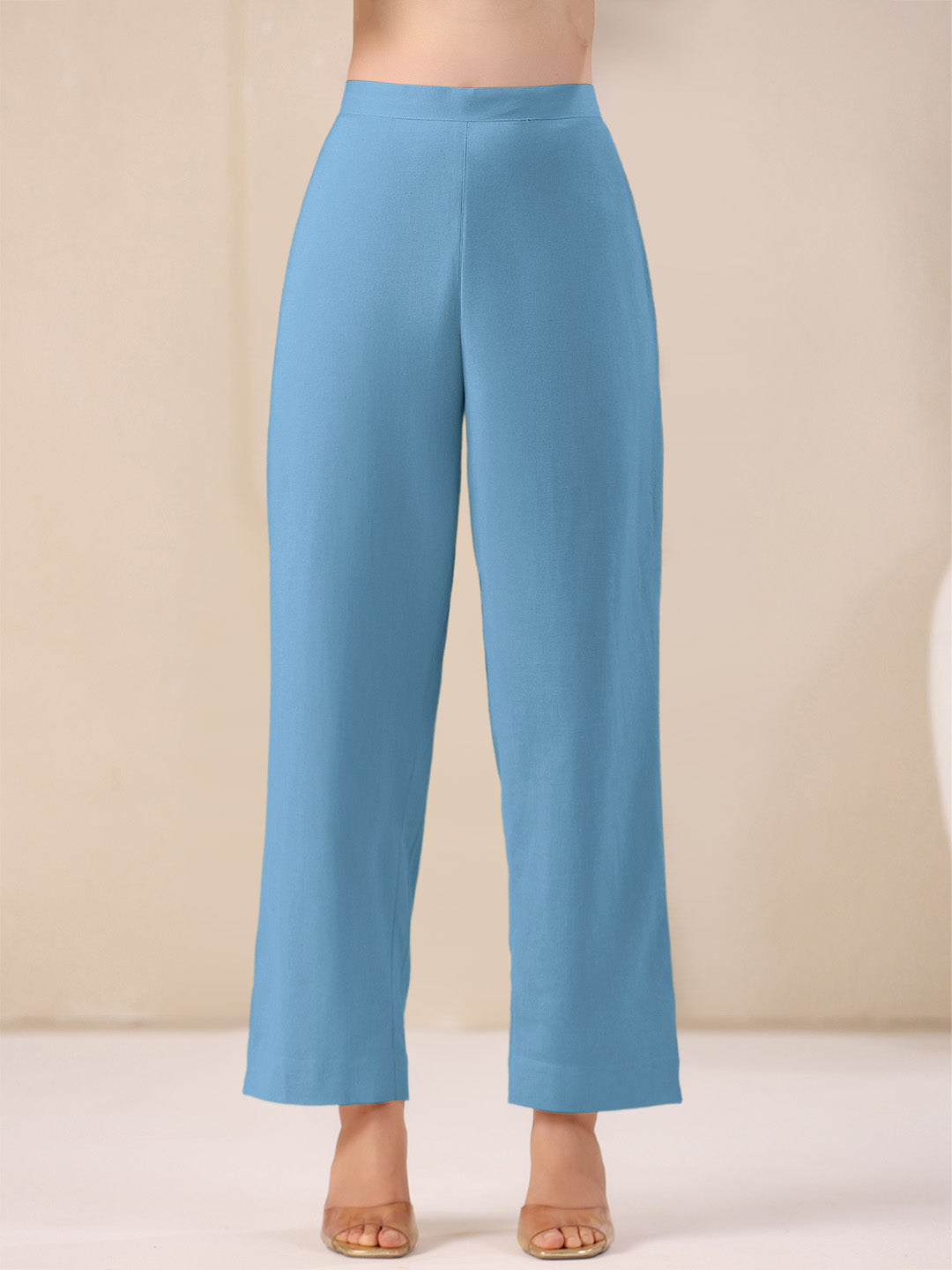 Light Blue Cotton Solid A-line & Co-ord Set