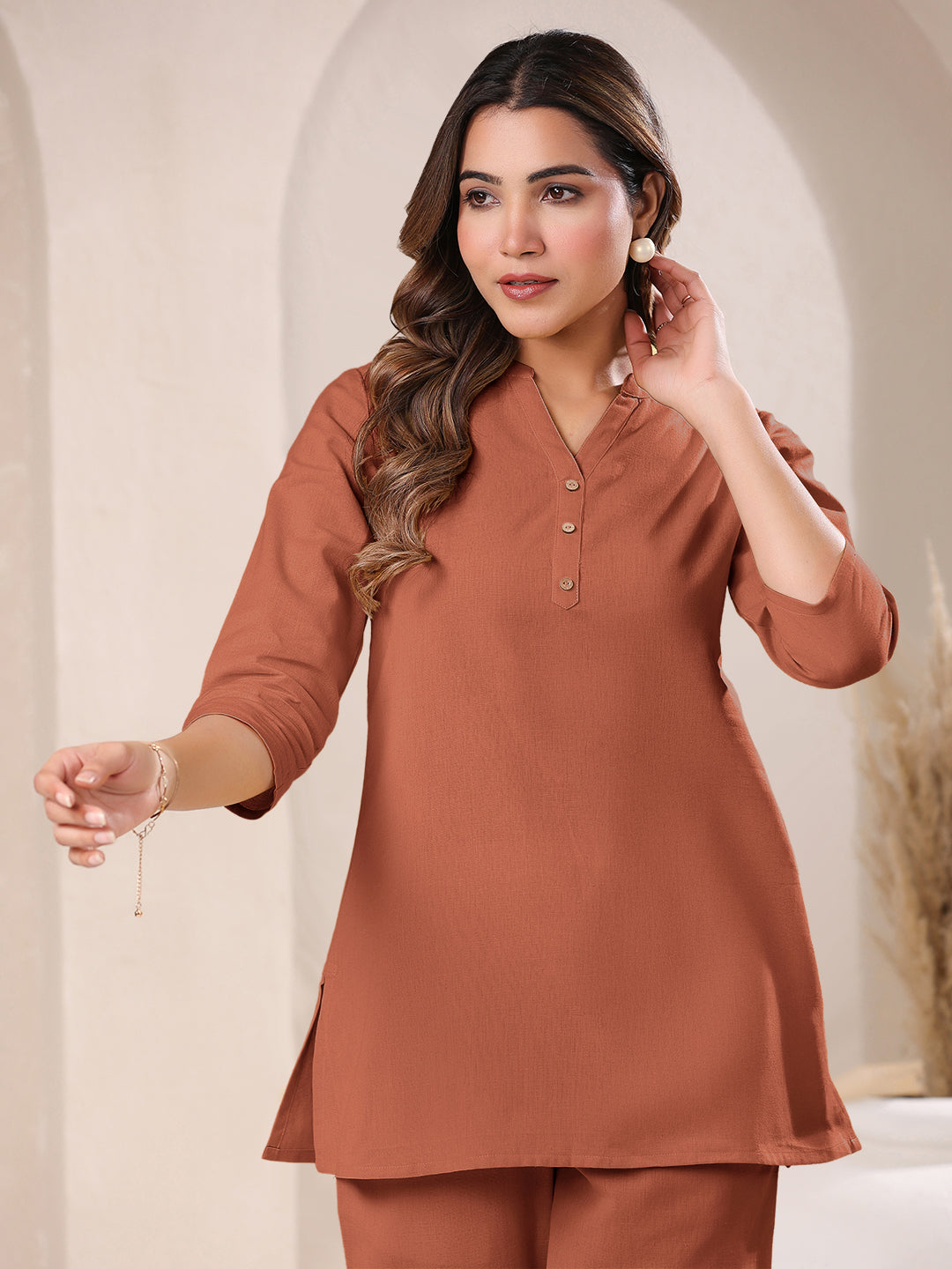 Rust Cotton Solid A-line & Co-ord Set