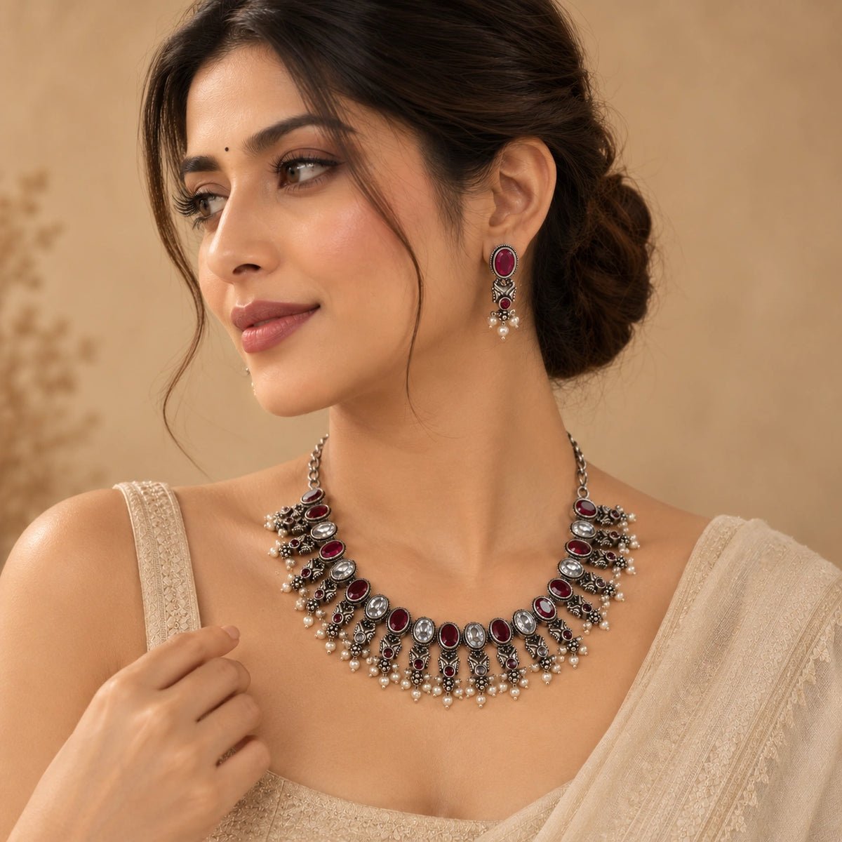 Crimson Antique Statement Necklace Set