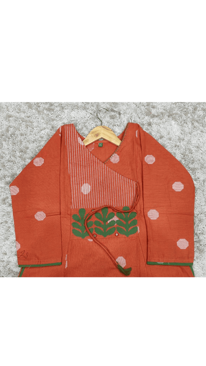 Rust Orange Angarkha Style A-Line Kurti Plazo Set 🧡
