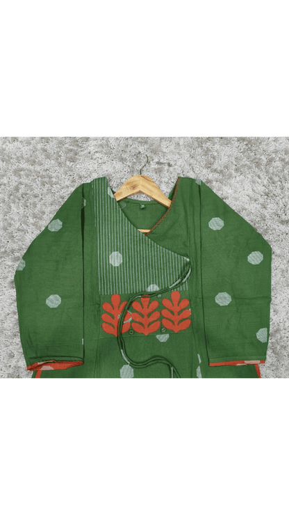 Olive Green Angarkha Style A-Line Kurti Plazo Set 💚