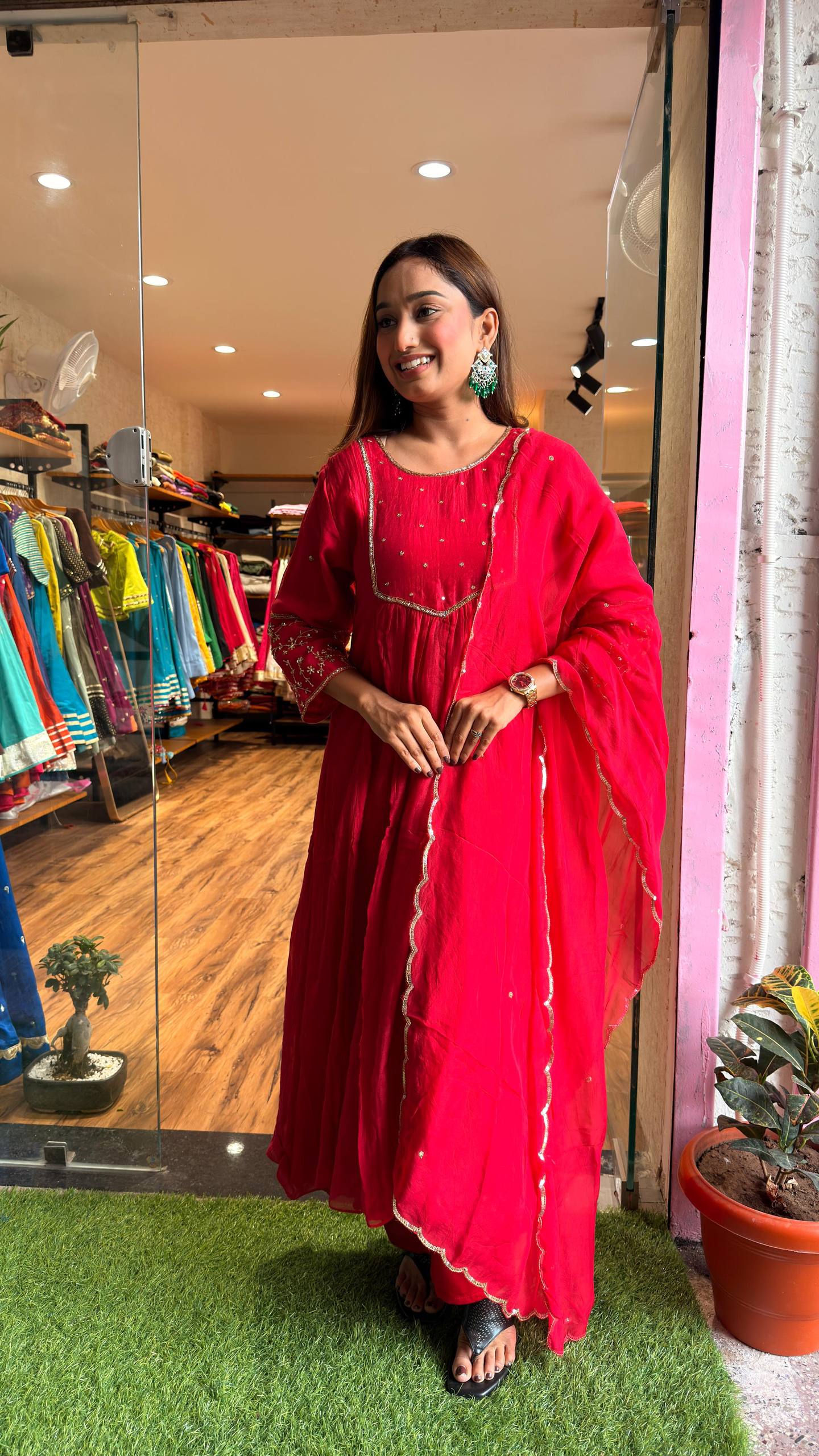 Ruby Red Embroidered Kurta Set with Dupatta