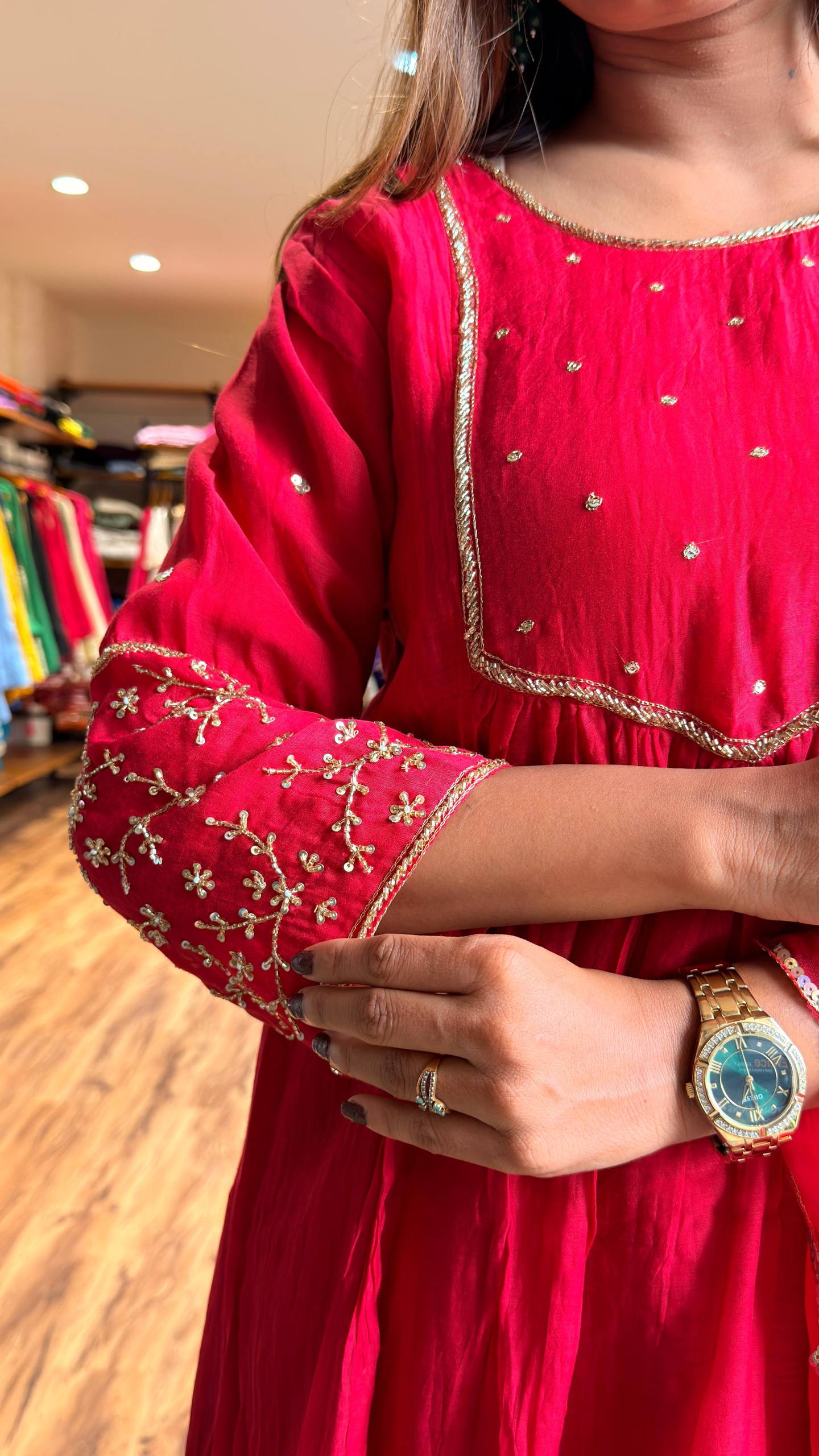 Ruby Red Embroidered Kurta Set with Dupatta