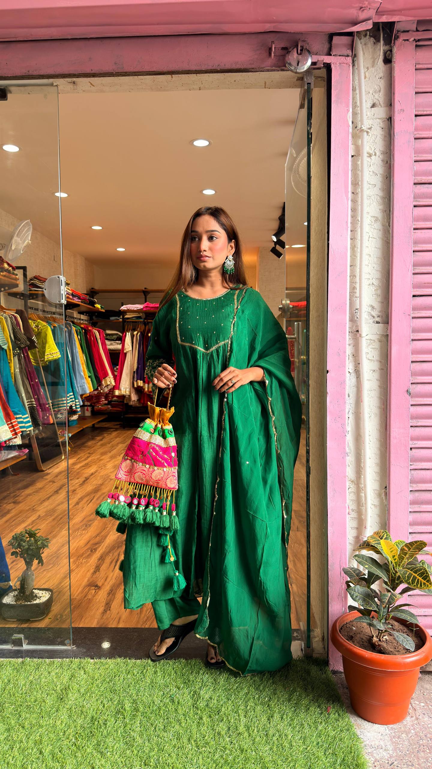 Emerald Green Embroidered Kurta Set with Dupatta