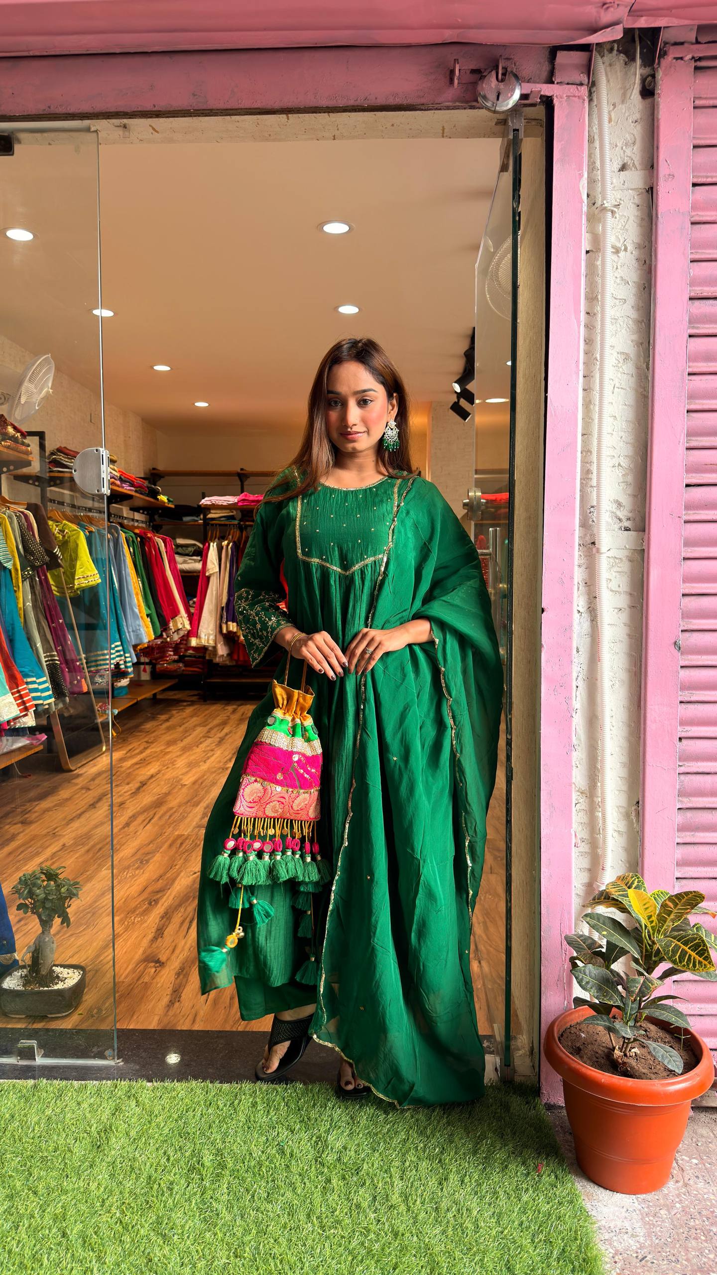 Emerald Green Embroidered Kurta Set with Dupatta