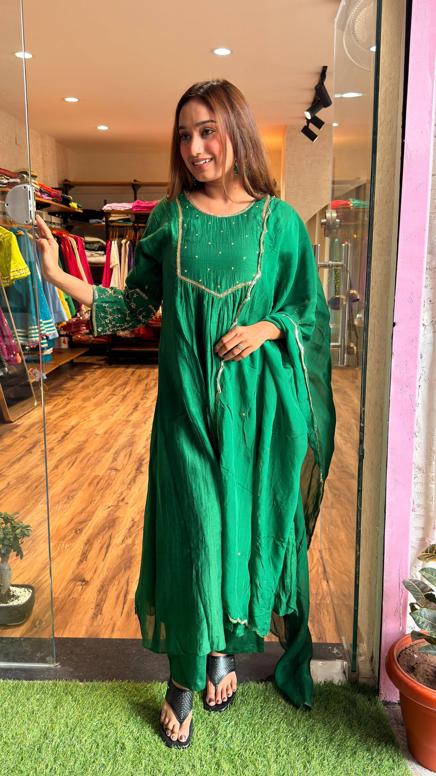 Emerald Green Embroidered Kurta Set with Dupatta