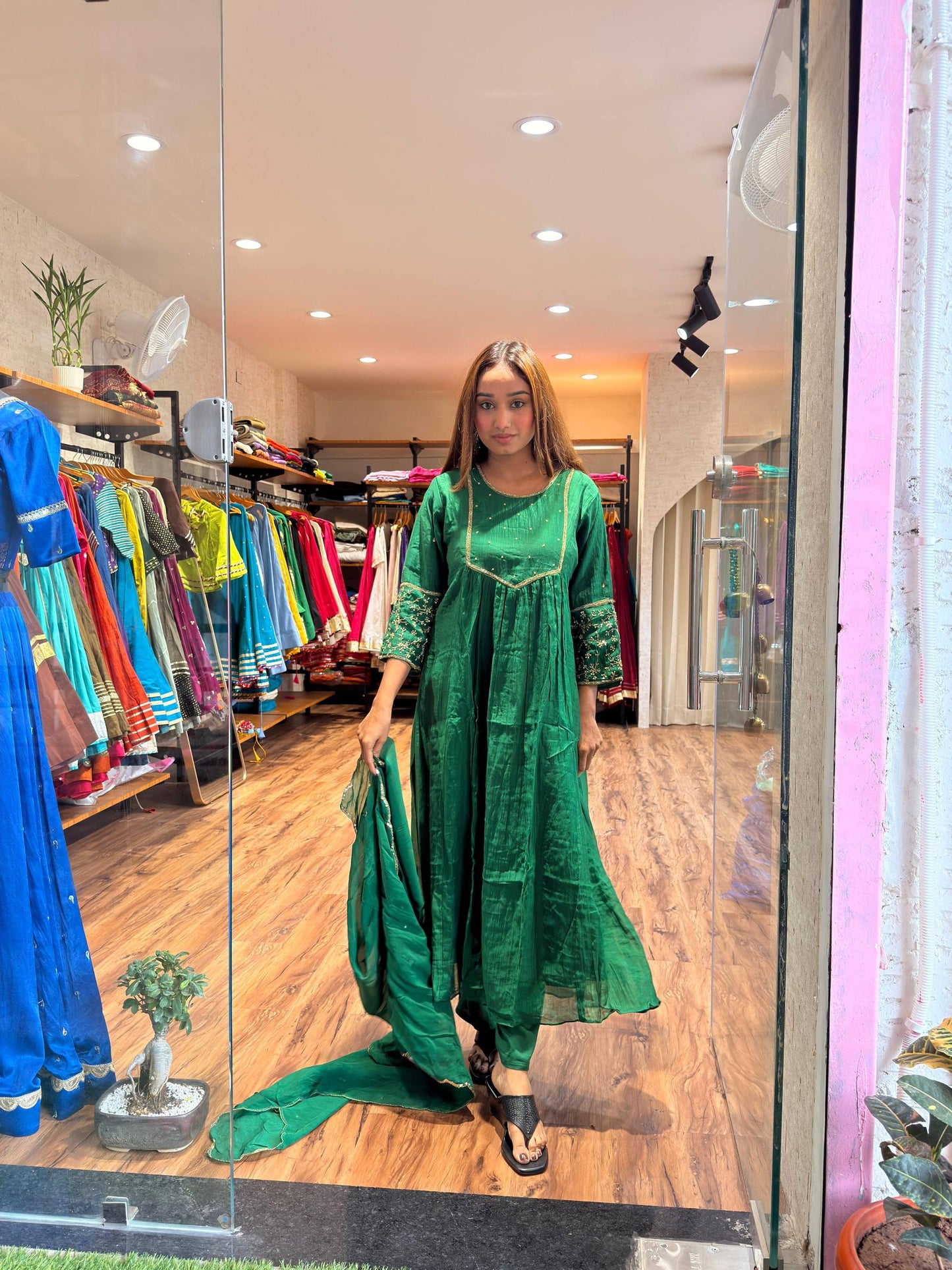 Emerald Green Embroidered Kurta Set with Dupatta