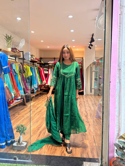 Emerald Green Embroidered Kurta Set with Dupatta