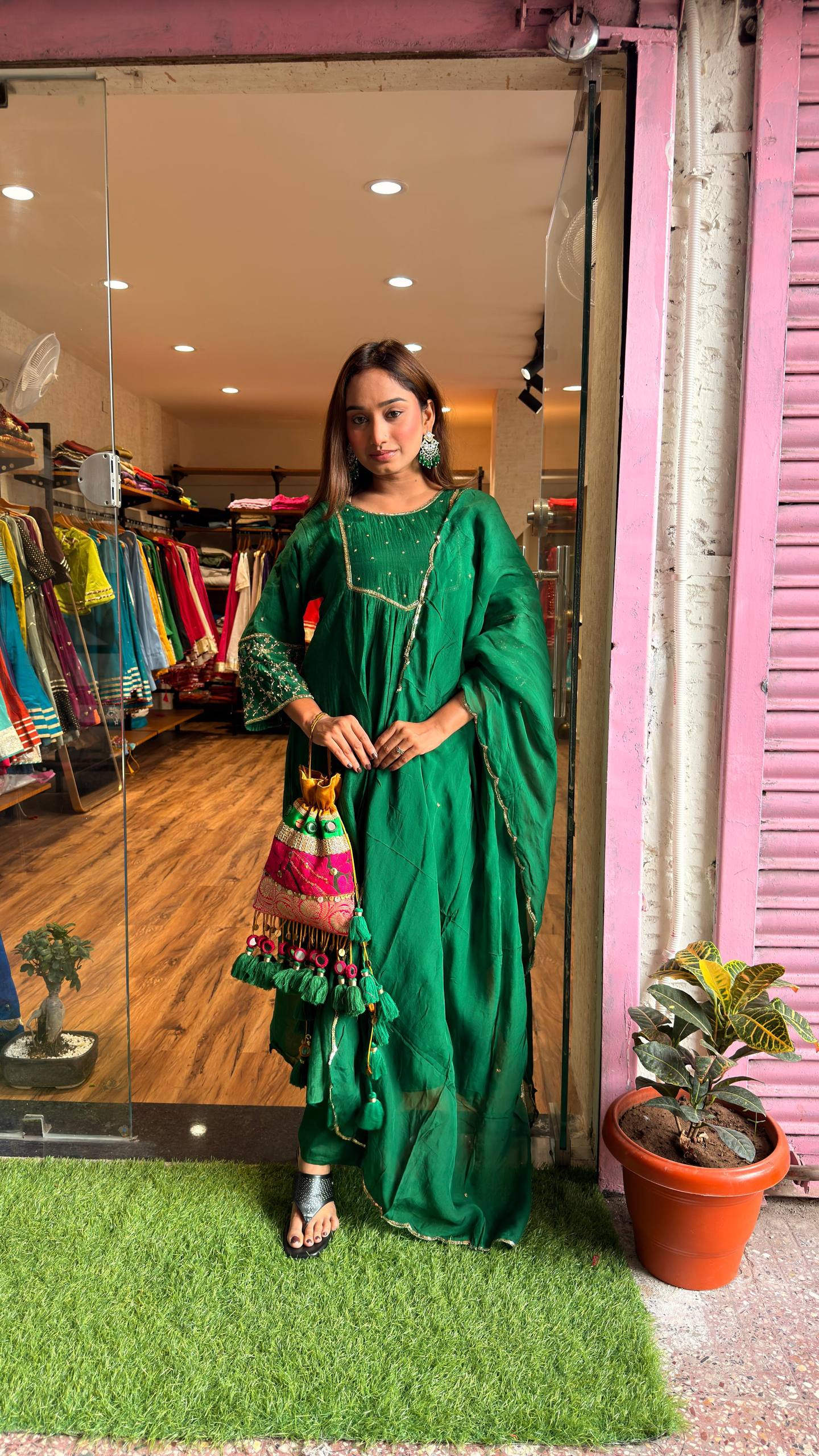 Emerald Green Embroidered Kurta Set with Dupatta