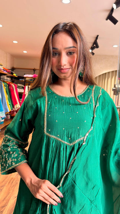 Emerald Green Embroidered Kurta Set with Dupatta