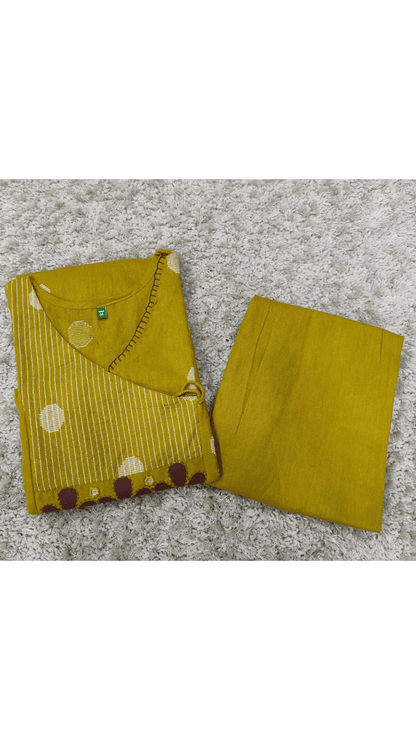 Mustard Yellow Angarkha Style A-Line Kurti Plazo Set 💛