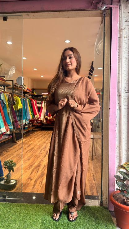 Mocha Beige Glow Tissue Kurta Set with Dupatta