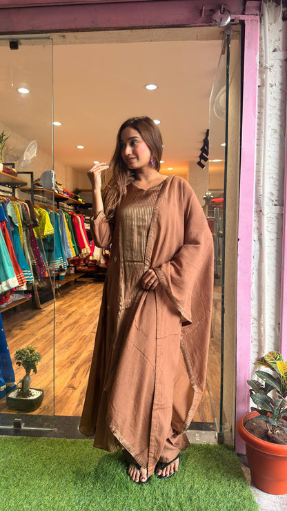 Mocha Beige Glow Tissue Kurta Set with Dupatta