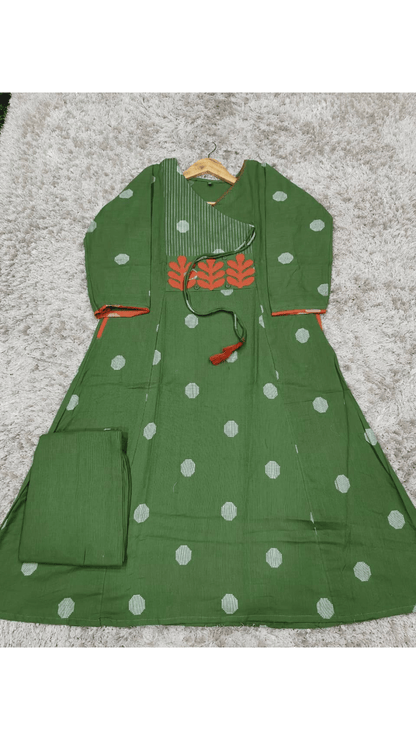 Olive Green Angarkha Style A-Line Kurti Plazo Set 💚