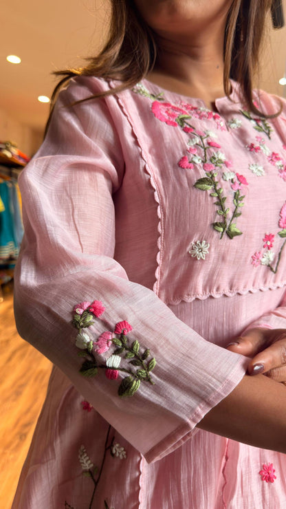 Blush Pink Bloom Embroidered Kurta Set with Dupatta