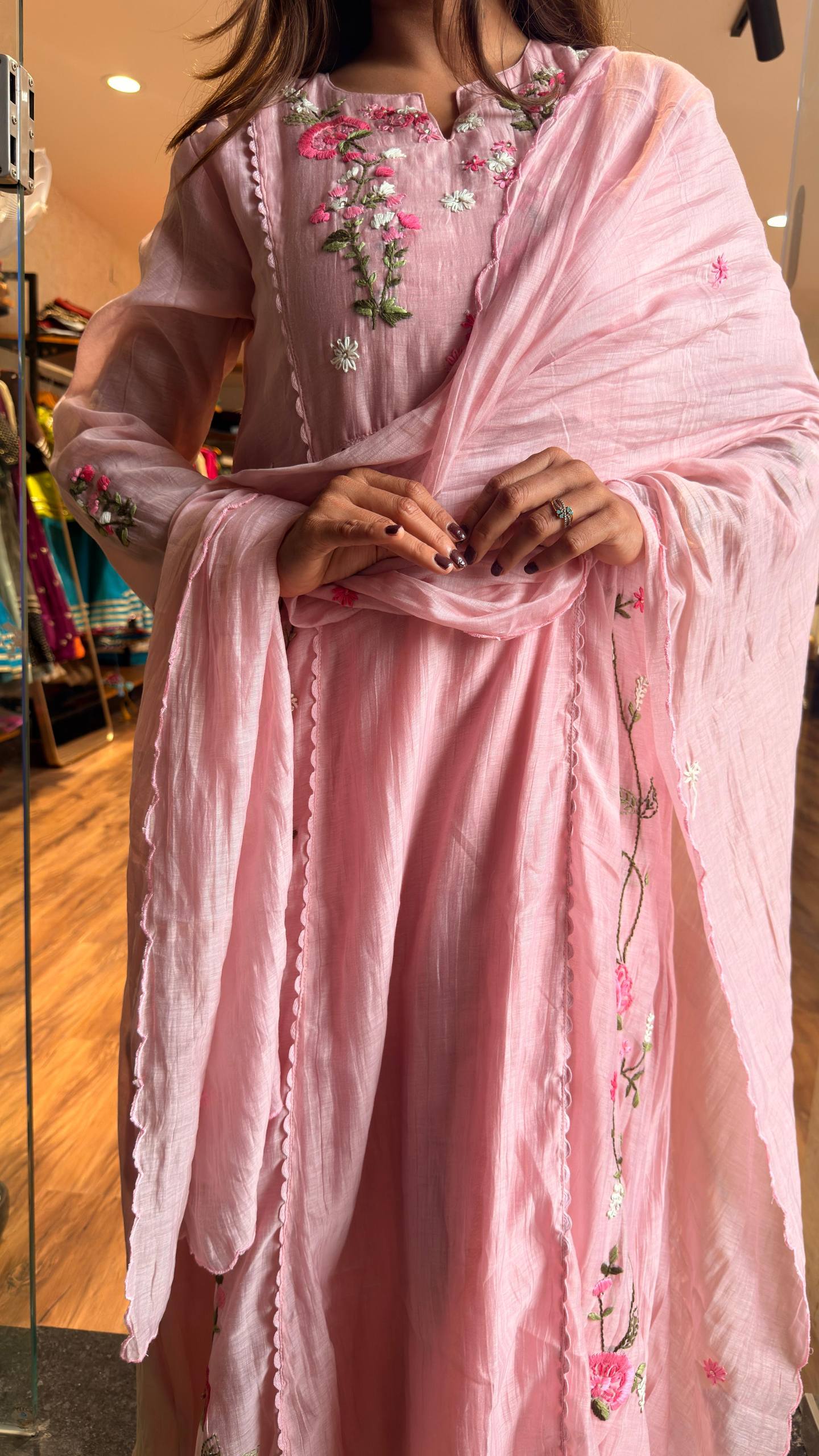 Blush Pink Bloom Embroidered Kurta Set with Dupatta