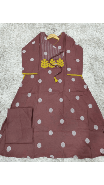 Mocha Brown Angarkha Style A-Line Kurti Plazo Set 🤎