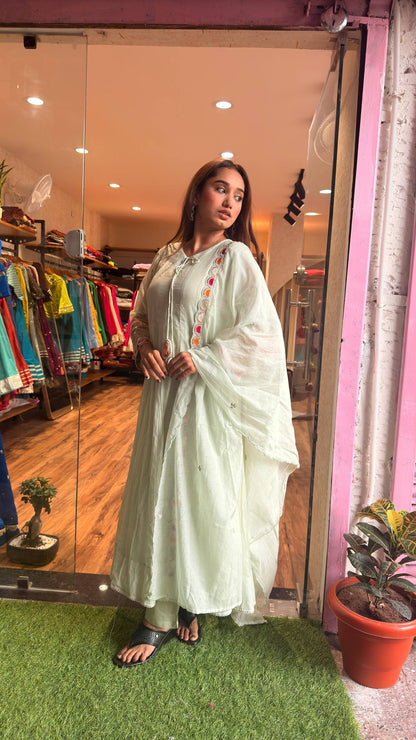 Mint Pista Artisan Lace Embroidered Kurta Set with Dupatta