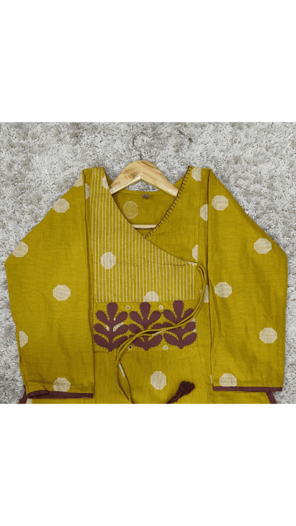 Mustard Yellow Angarkha Style A-Line Kurti Plazo Set 💛