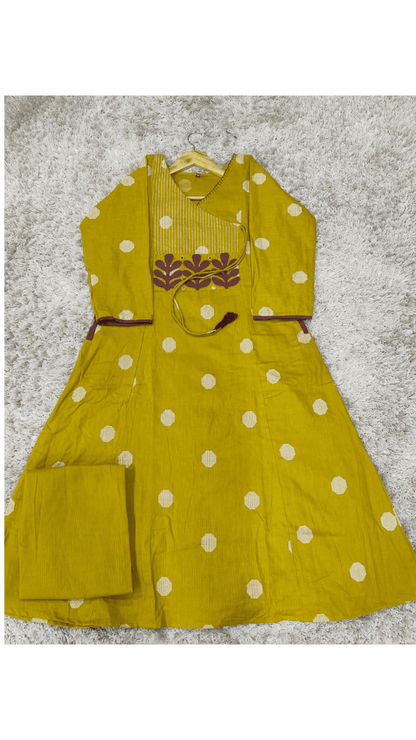 Mustard Yellow Angarkha Style A-Line Kurti Plazo Set 💛