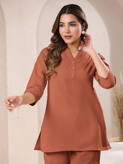 Rust Cotton Solid A-line & Co-ord Set