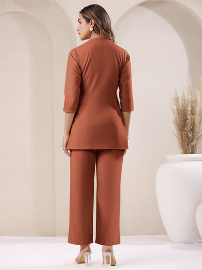Rust Cotton Solid A-line & Co-ord Set