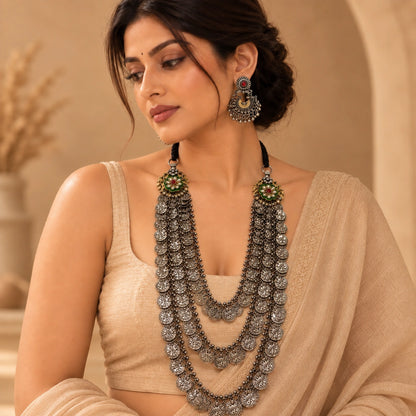 Antique Coin Layered Statement Necklace Set