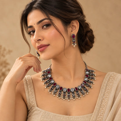 Crimson Antique Statement Necklace Set