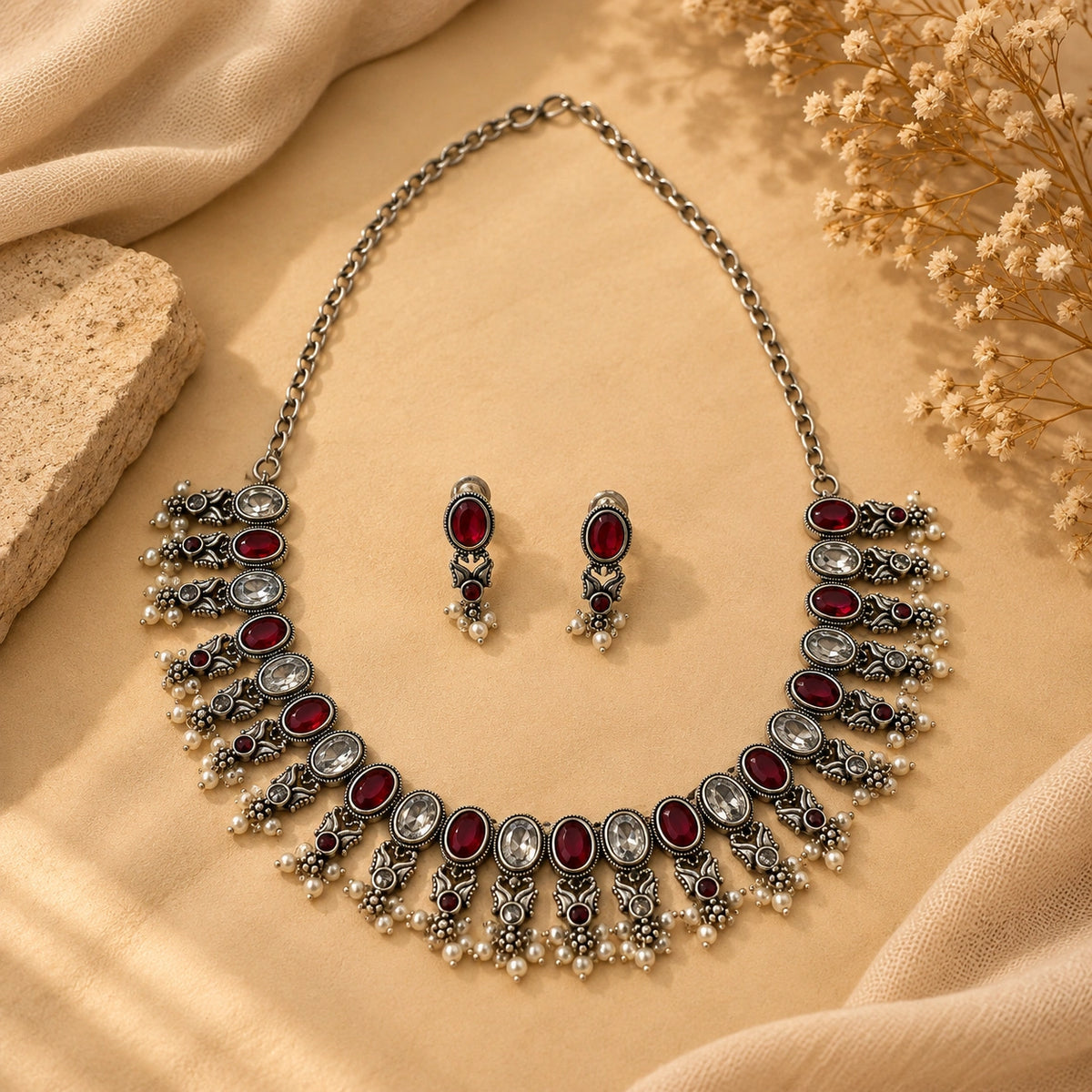 Crimson Antique Statement Necklace Set