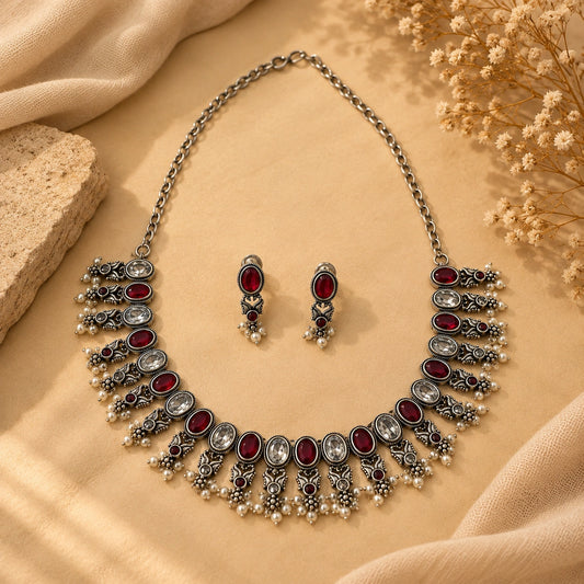 Crimson Antique Statement Necklace Set