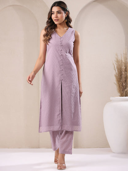 Lavender Pure Dobby Cotton Straight Kurta Pant Set