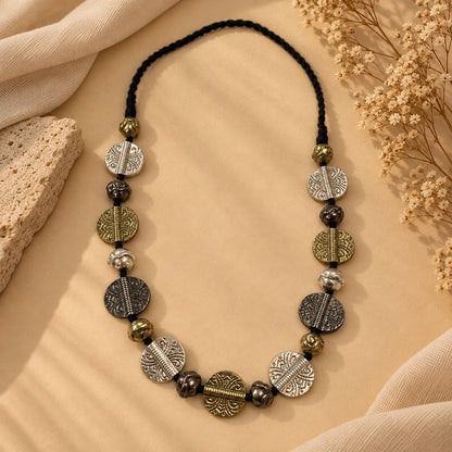 Antique Mixed-Metal Coin & Bead Necklace