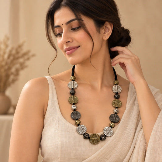 Antique Mixed-Metal Coin & Bead Necklace