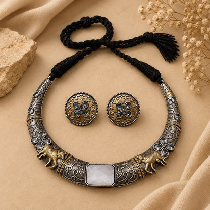 Rajwada Animal white Motif Hasli Set