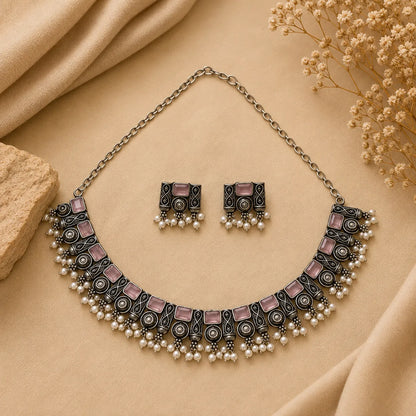 Rajwada Pink Stone Choker Set