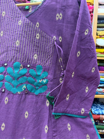 Magenta Angarkha A-Line Kurti Plazo Set