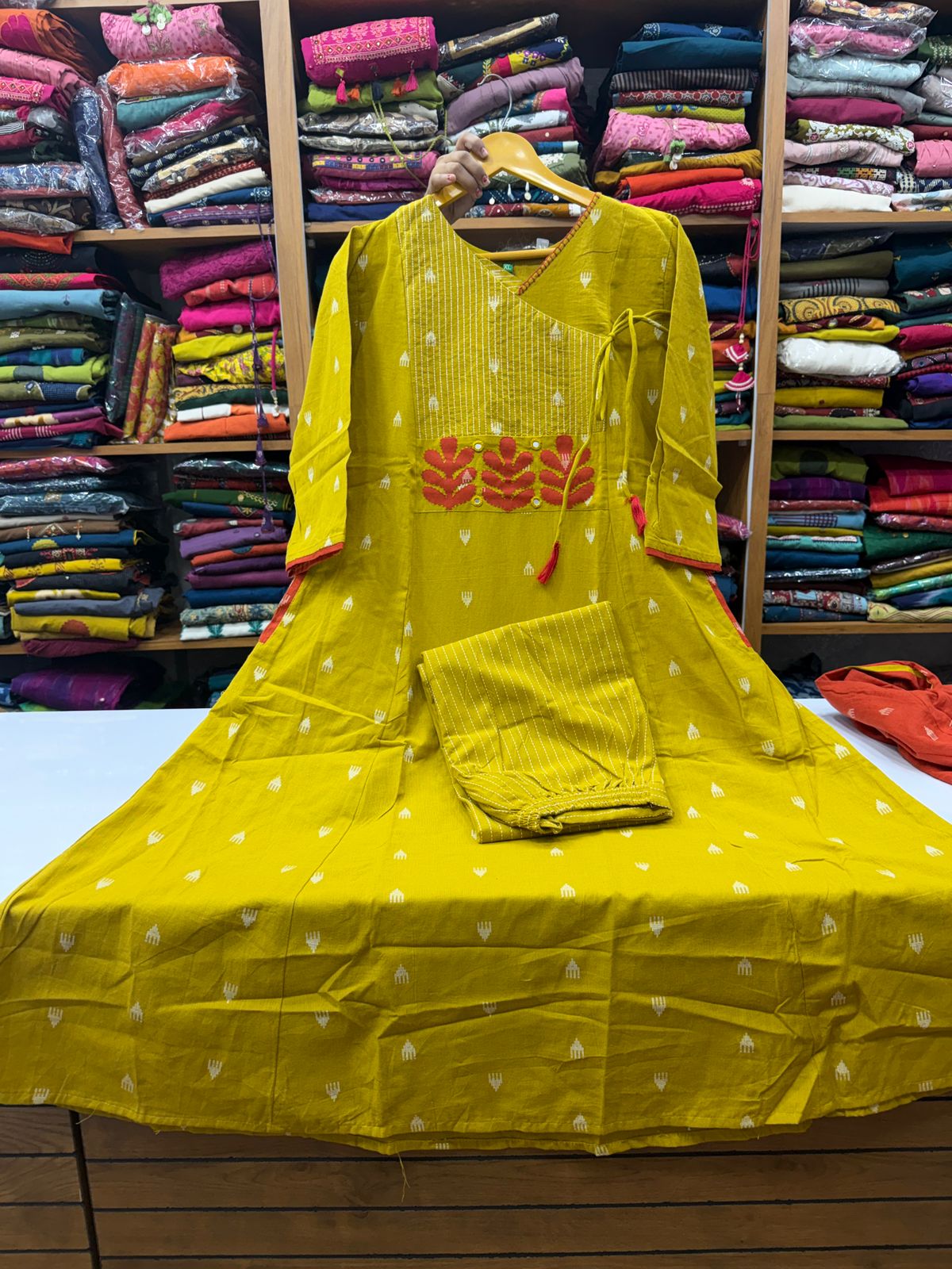 Mustard Yellow Angarkha A-Line Kurti Plazo Set