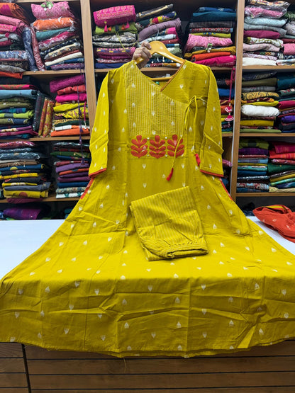 Mustard Yellow Angarkha A-Line Kurti Plazo Set