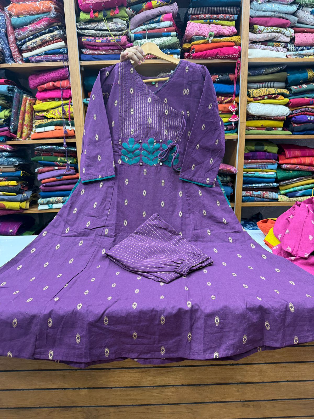 Magenta Angarkha A-Line Kurti Plazo Set