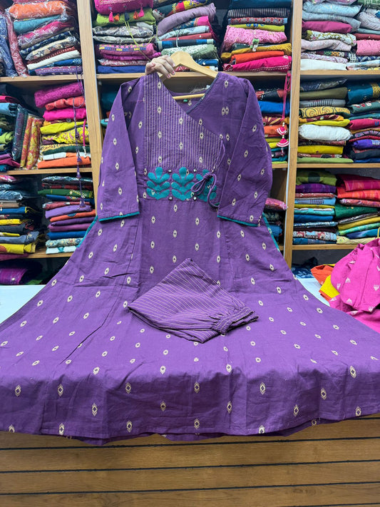 Magenta Angarkha A-Line Kurti Plazo Set
