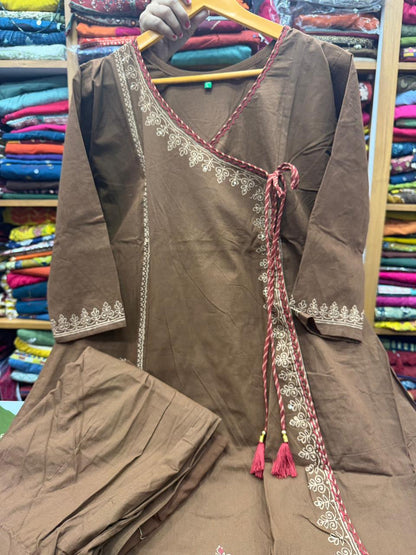 Mocha Brown Angarkha Style Kurti Plazo Set with Dupatta