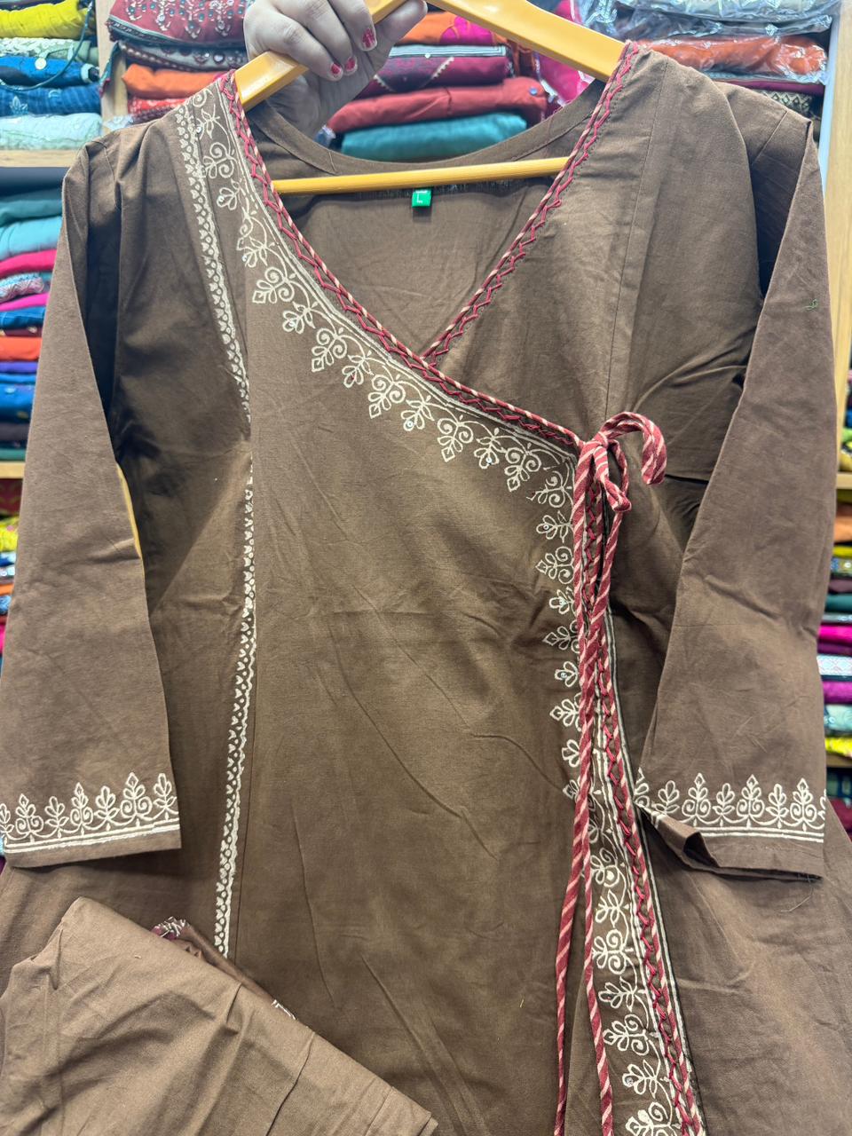 Mocha Brown Angarkha Style Kurti Plazo Set with Dupatta