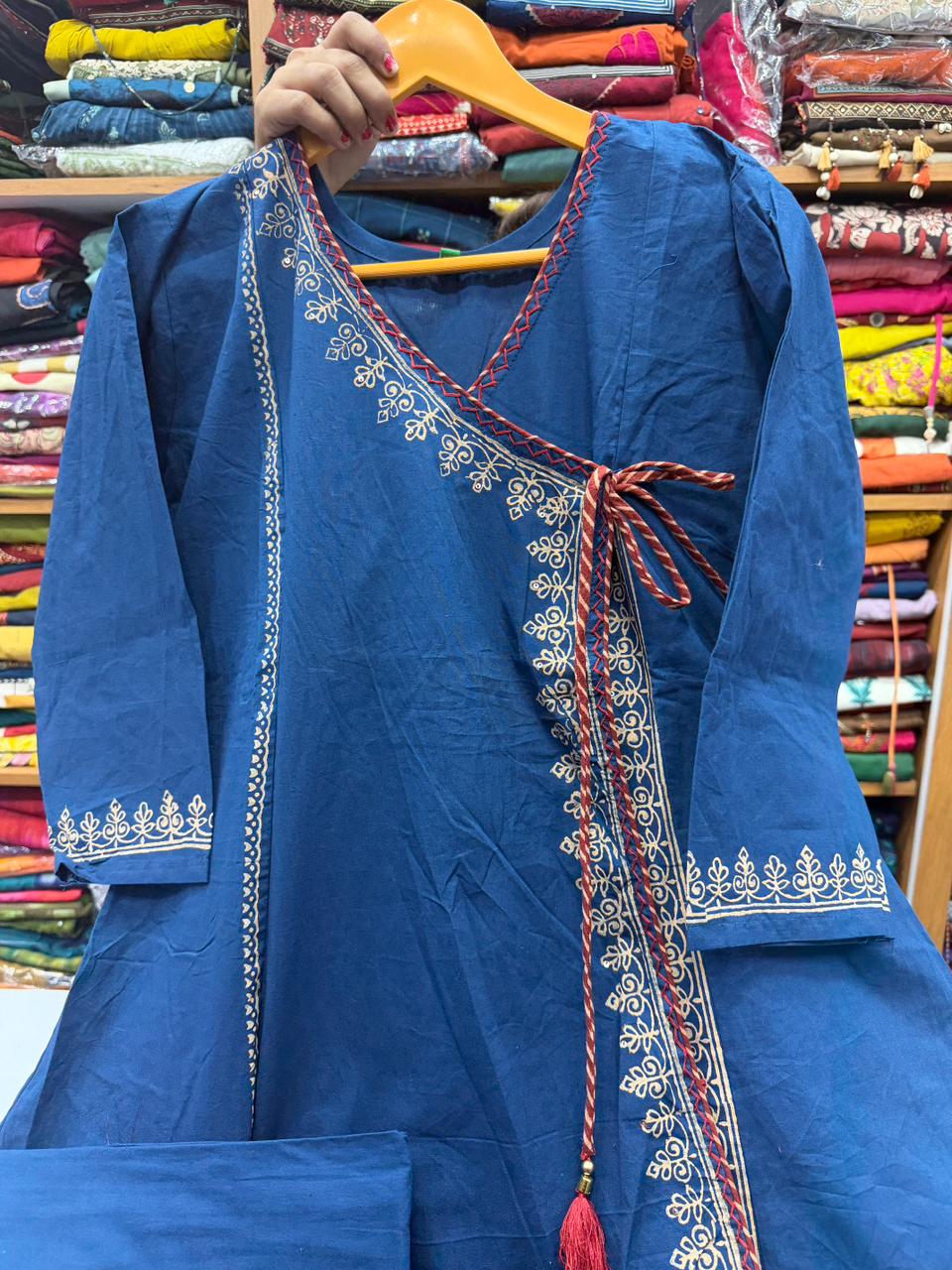 Navy Blue Angarkha Style Kurti Plazo Set with Dupatta