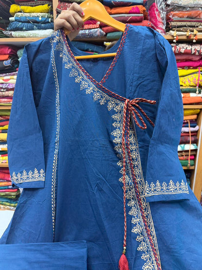Navy Blue Angarkha Style Kurti Plazo Set with Dupatta