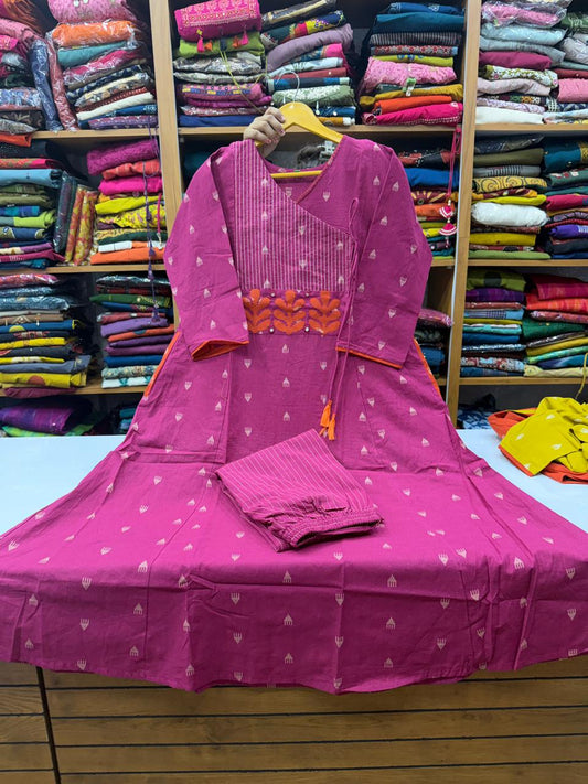 Magenta Pink Angarkha A-Line Kurti Plazo Set
