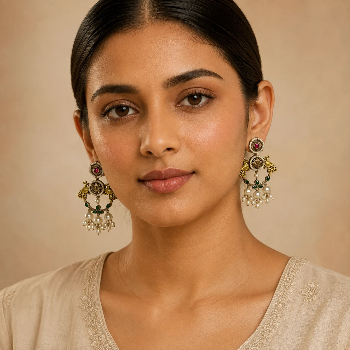 Emerald Pearl Dangle Earrings