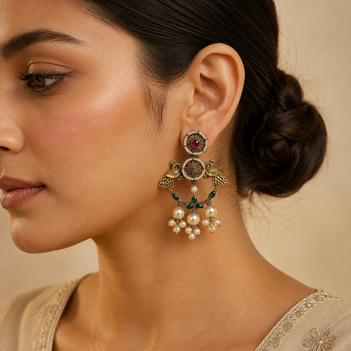 Emerald Pearl Dangle Earrings